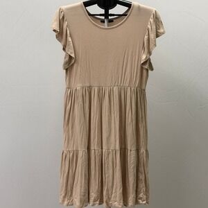 Womens Brit & Bri Beige Tiered Ruffle Sleeve Babydoll Dress